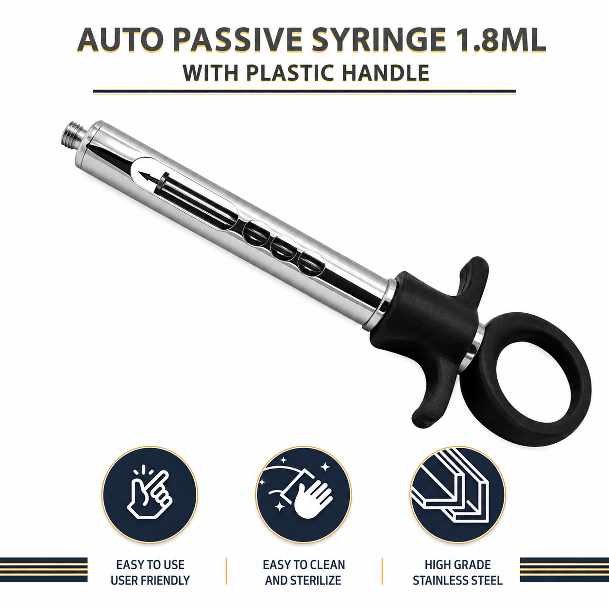 Aspirating Dental Anesthetic Syringe 1.8 mL with Plastic Handle