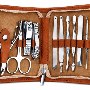 Professional stainless steel manicure and pedicure set with nail care tools and travel case