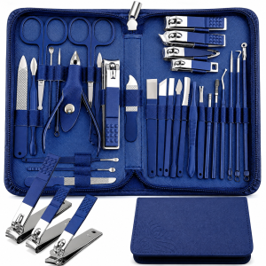 Professional manicure and pedicure set with stainless steel nail care tools