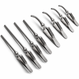 Bulldog Clamps stainless steel vascular surgical instruments for temporary blood vessel occlusion.