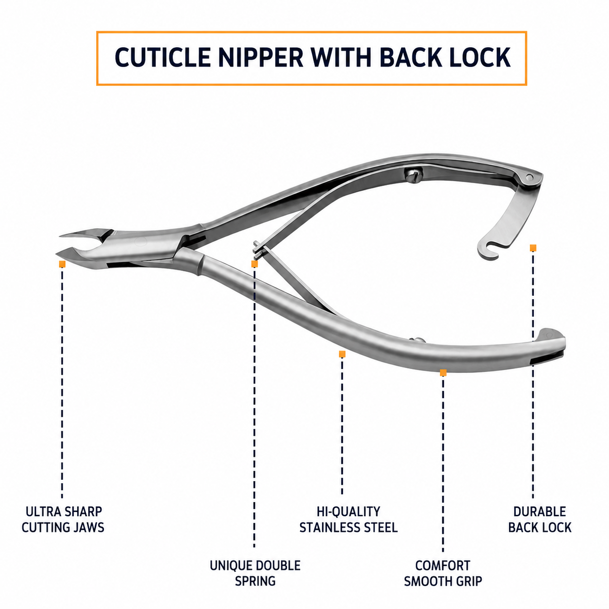 Cuticle Nipper 4.5 inch Double Spring with Back Safety Lock
