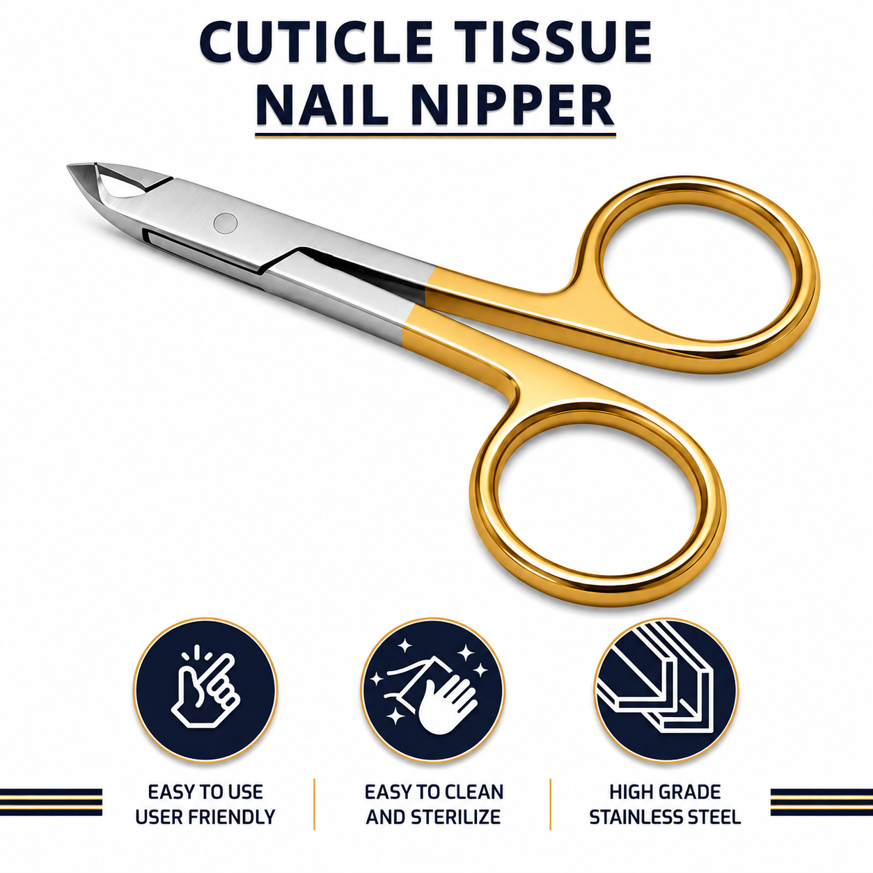3.5 inch scissor style cuticle nipper with gold ring handle