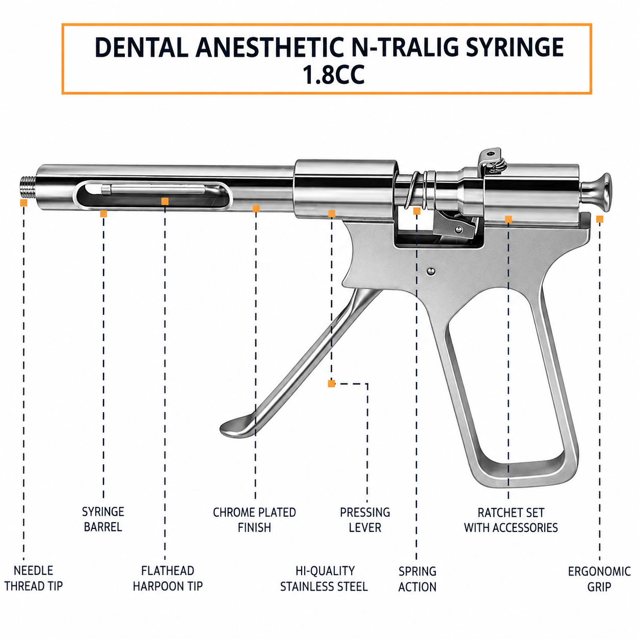 Dental Anesthetic N-Tralig Intraligament Syringe 1.8cc