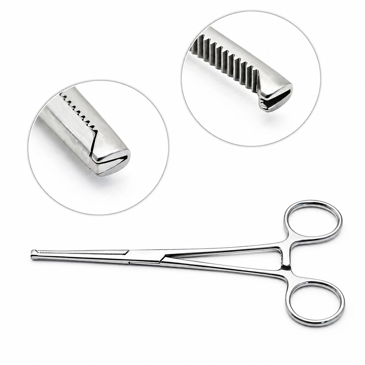 Kocher Forceps stainless steel surgical instrument with toothed jaws for tissue grasping.