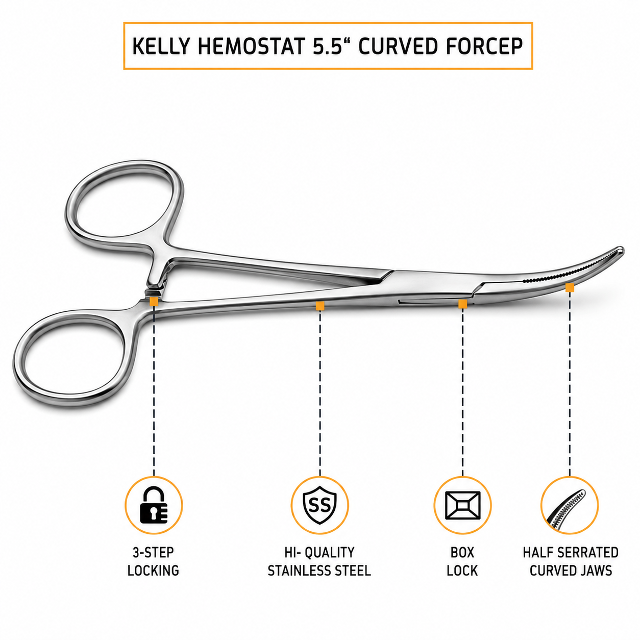 2 Kelly Forceps Set 5.5 inch straight and curved made from medical-grade stainless steel