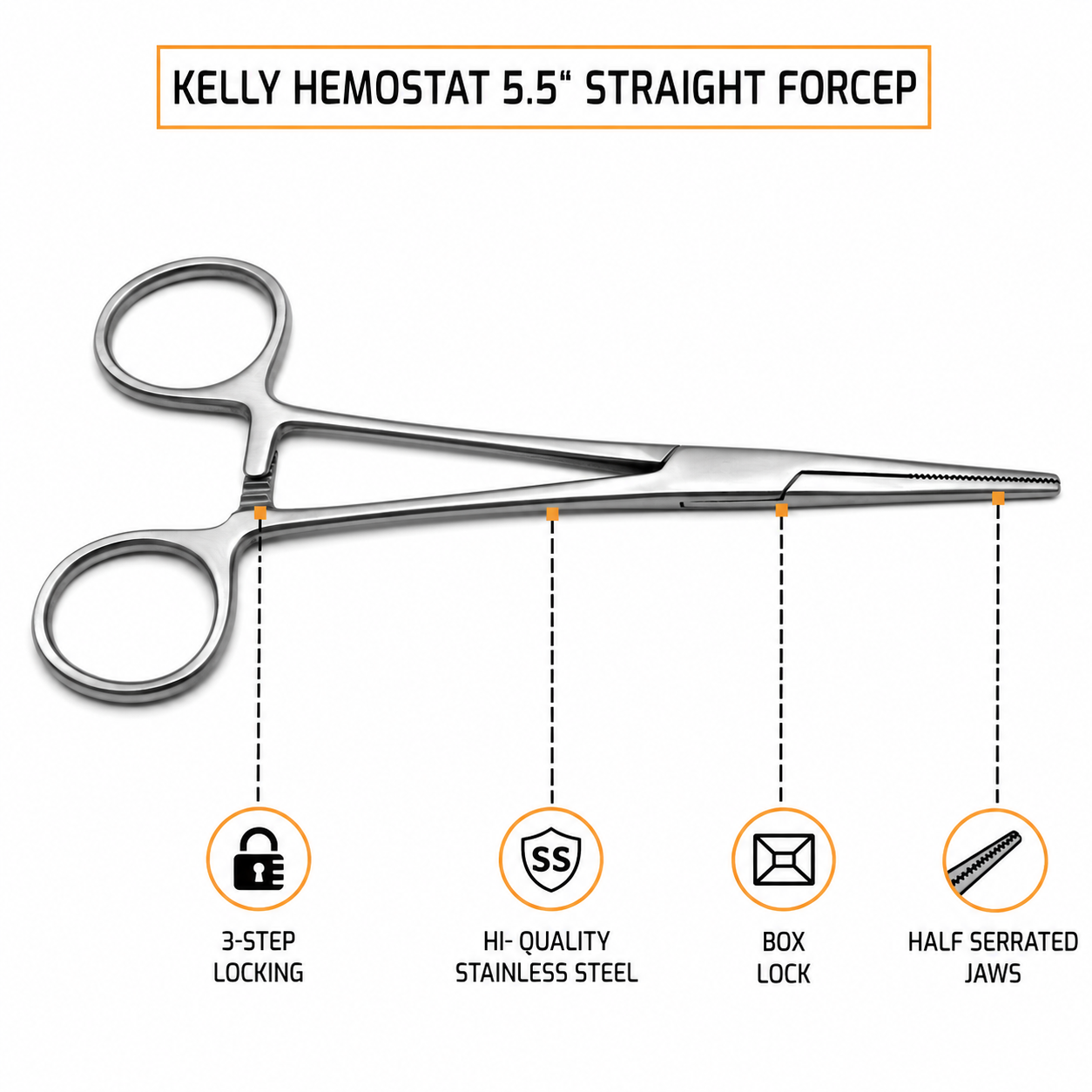 2 Kelly Forceps Set 5.5 inch straight and curved made from medical-grade stainless steel