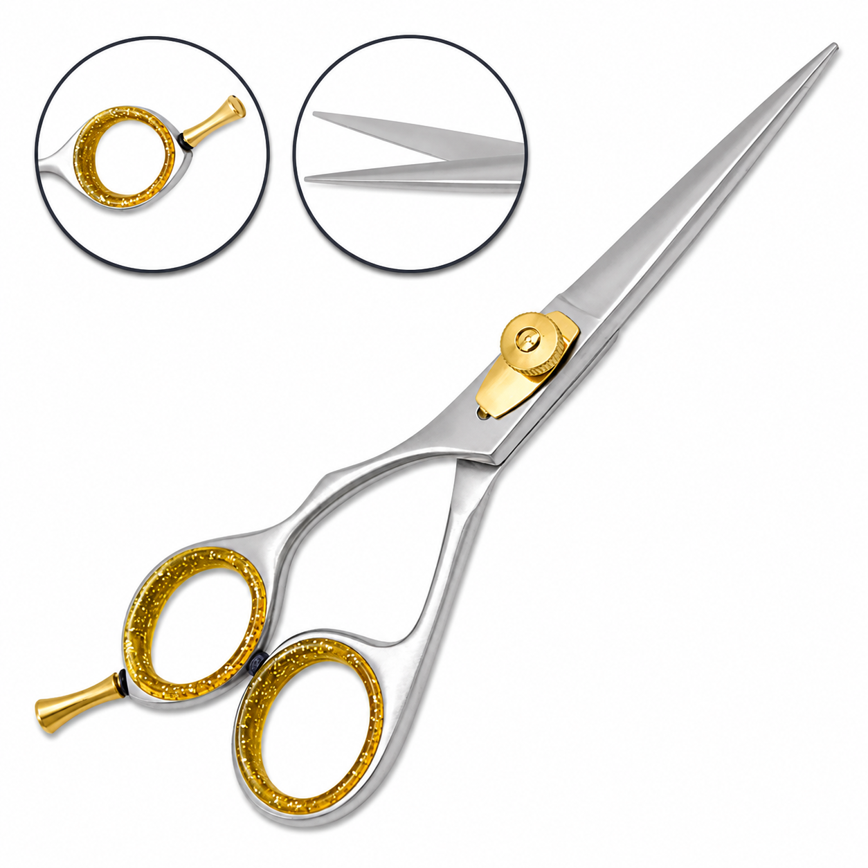5.5 Inch Gold and Silver Super Cut Barber Scissors