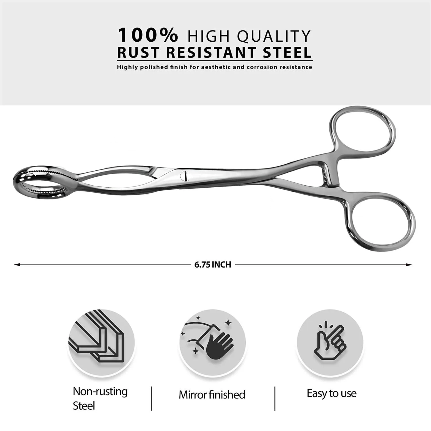 Collins Tongue Seizing Forceps 6.75 inch 17.1 cm with 25 mm wide jaws stainless steel ENT instrument