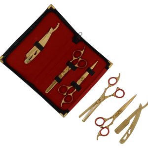7 Inch Gold Barber Haircutting Scissors Set with Leather Pouch
